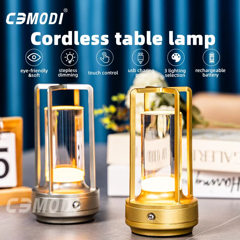 LED Crystal Table Lamp Plastic Rechargeable Touch Night Lamp Bedroom Bedside Table Lamp Restaurant Decorative Lamp