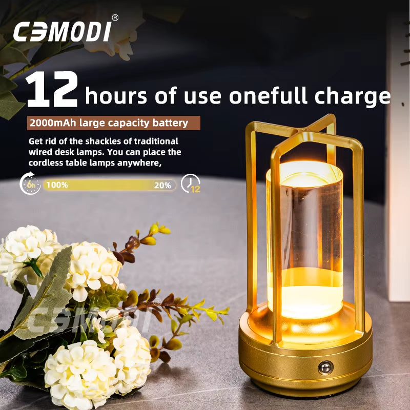 LED Crystal Table Lamp Plastic Rechargeable Touch Night Lamp Bedroom Bedside Table Lamp Restaurant Decorative Lamp
