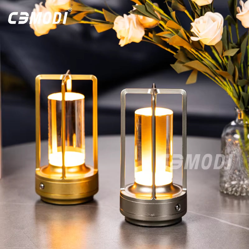 LED Crystal Table Lamp Plastic Rechargeable Touch Night Lamp Bedroom Bedside Table Lamp Restaurant Decorative Lamp