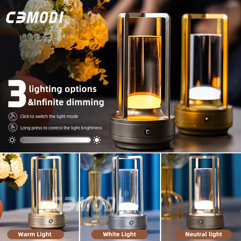 LED Crystal Table Lamp Plastic Rechargeable Touch Night Lamp Bedroom Bedside Table Lamp Restaurant Decorative Lamp