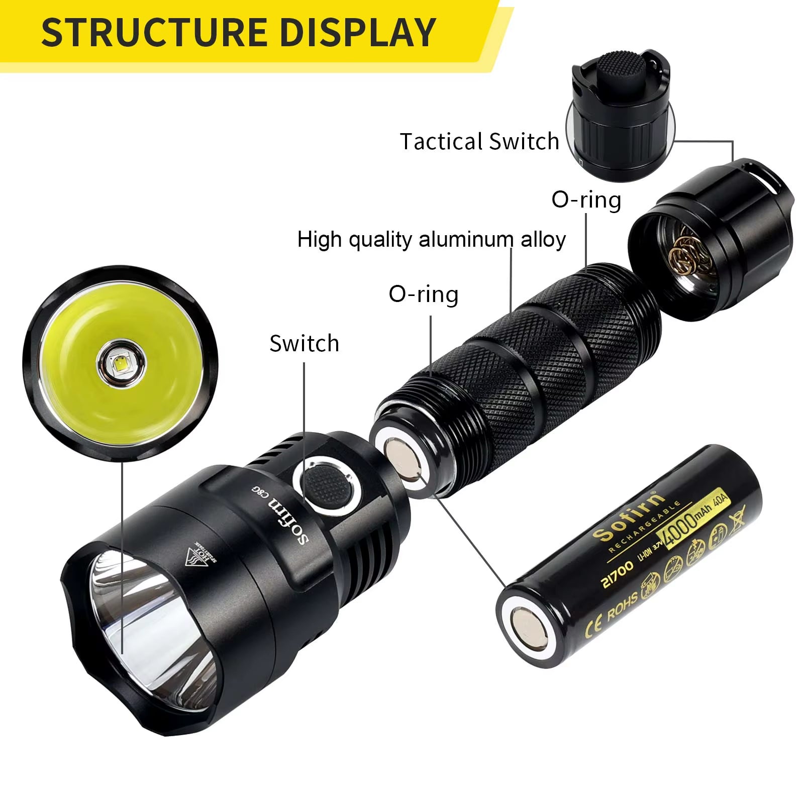 C8G Powerful 21700 LED Tactical Flashlight SST40 2000Lm 18650 Recharge Battery Torch with ATR 2 Groups Ramping Indicator